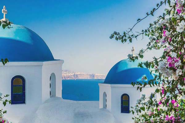 Гърция бели къщи с сини покриви